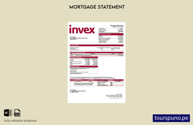 listo para imprimir México Banco Invex estado de cuenta de hipoteca Plantilla Wo